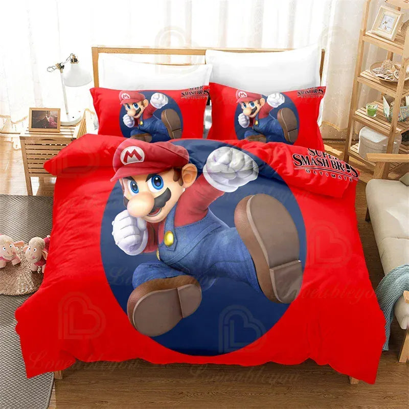 Housse de Couette Mario - Mario en Grand sur Fond Rouge