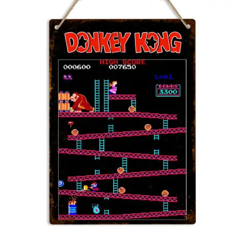 Plaque Décorative Mario en Métal - Borne d'Arcade Donkey Kong