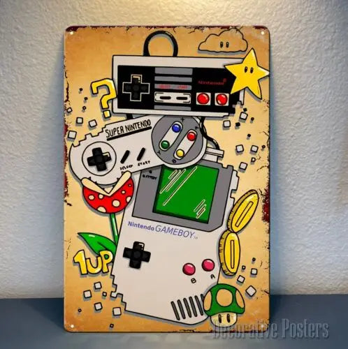 Plaque Décorative Mario en Métal - Console Game Boy Rétro