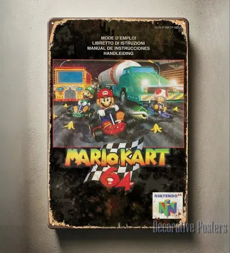Plaque Décorative Mario en Métal - Mario Kart 64