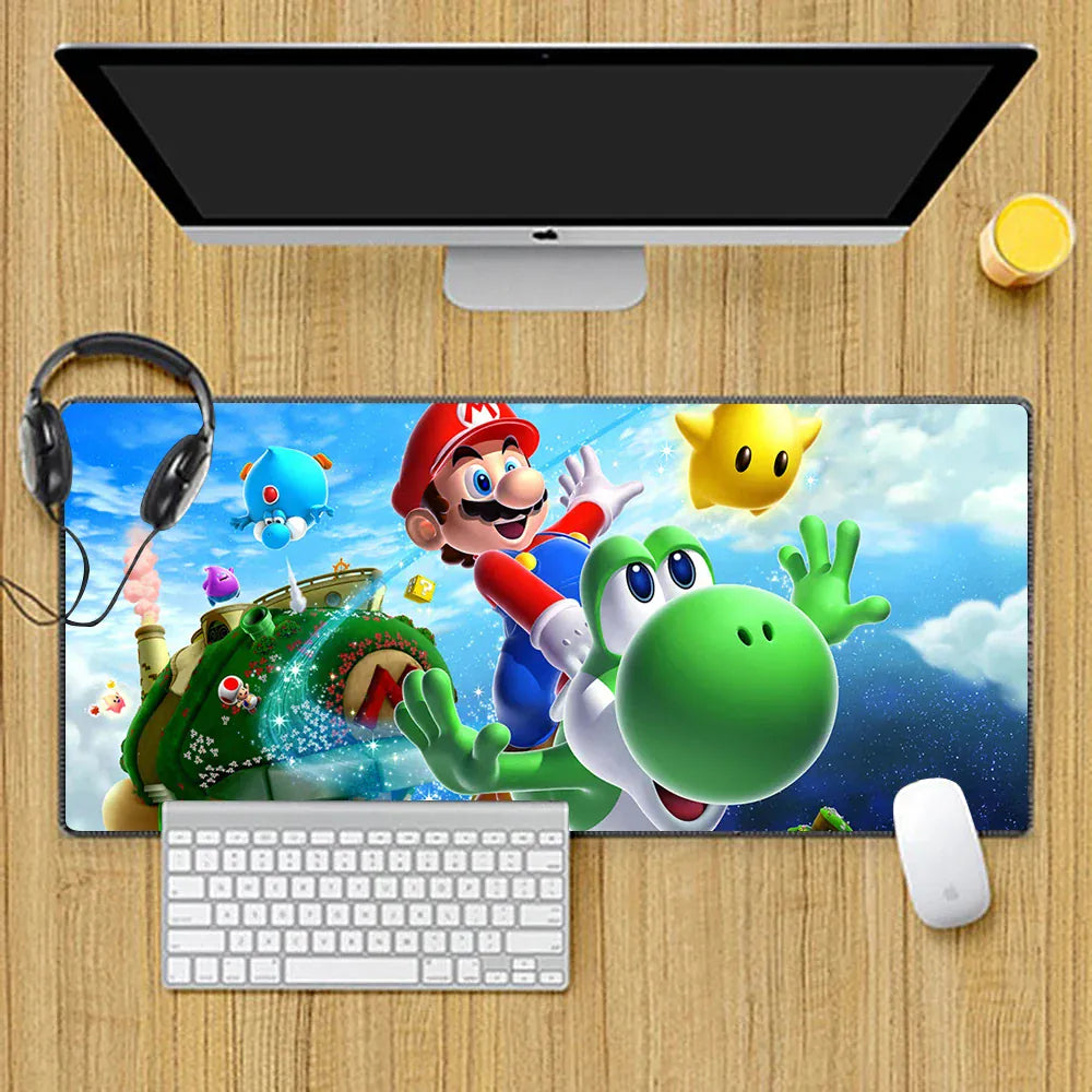 Tapis de Souris Mario XXL - Mario, Yoshi, le Luma et le Bloops