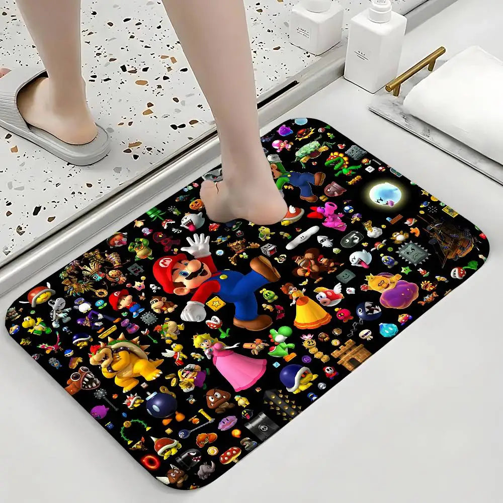 Tapis Mario - Mosaïque de Personnages sur Fond Noir