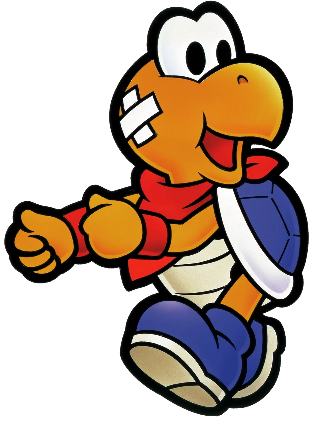 Kooper, Koopa bleu au bandana rouge et au pansement sur le front, en style papier