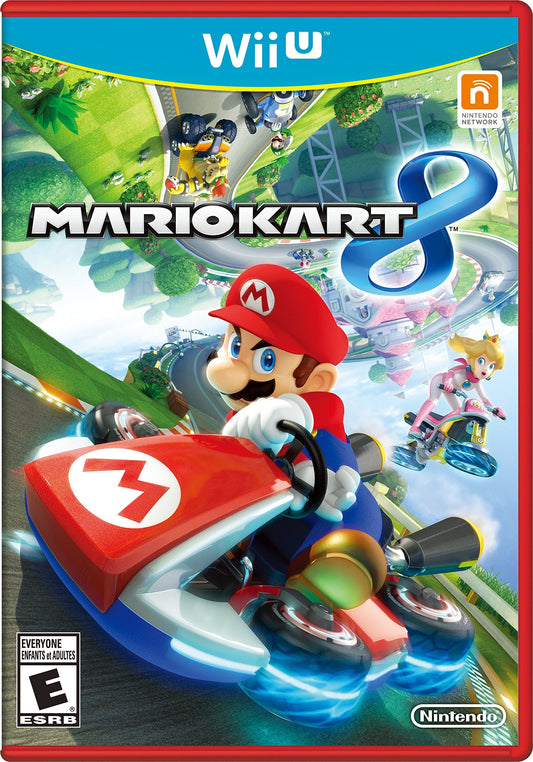 Jaquette Wii U de Mario Kart 8, Mario en kart sur une portion de circuit antigravité