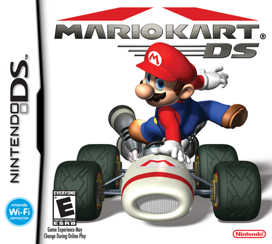 Jaquette Nintendo DS de Mario Kart DS, Mario en kart devant la console