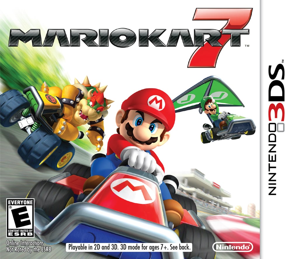 Jaquette Nintendo 3DS de Mario Kart 7, Mario en kart deltaplane au-dessus du circuit