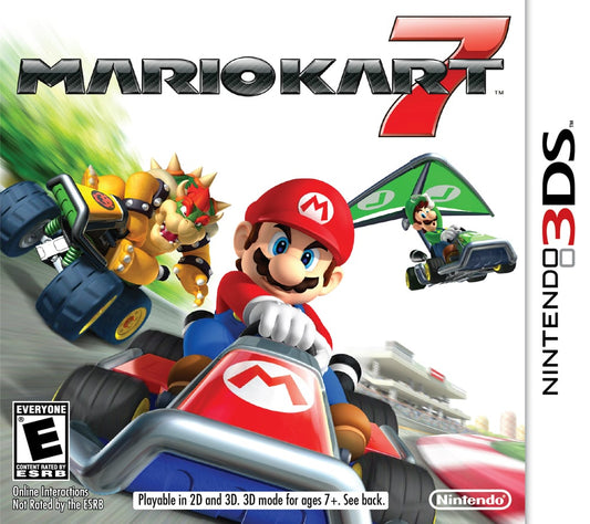 Jaquette Nintendo 3DS de Mario Kart 7, Mario en kart deltaplane au-dessus du circuit