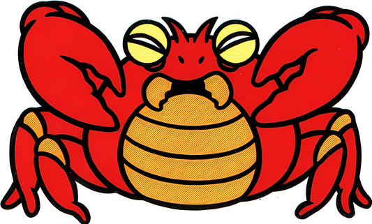 Illustration de Clawgrip, le crabe géant rouge au ventre orangé rayé de Super Mario Bros. 2, vu de face, pinces levées, sur fond blanc