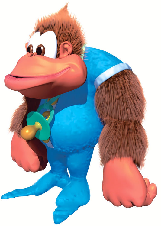 Kiddy Kong, bébé Kong en salopette bleue, une tétine à la main