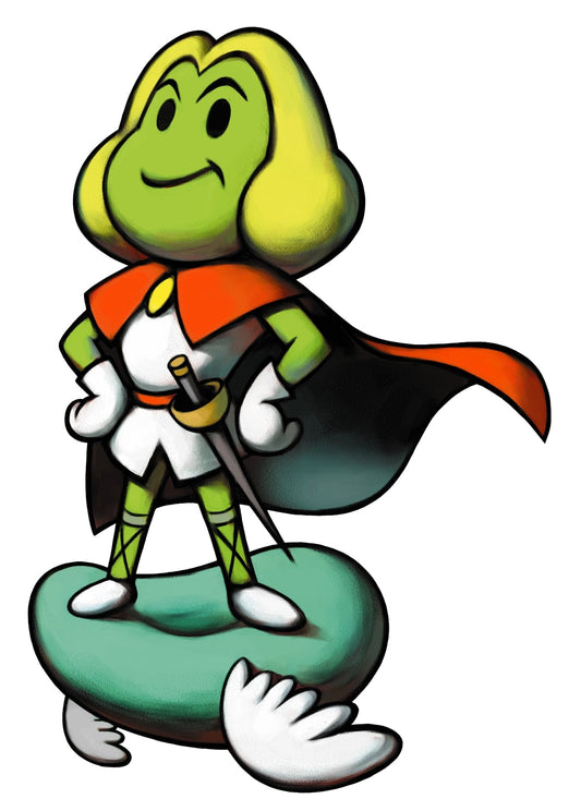 Prince Harik, personnage haricot vert à la cape noire et rouge, l'épée au côté