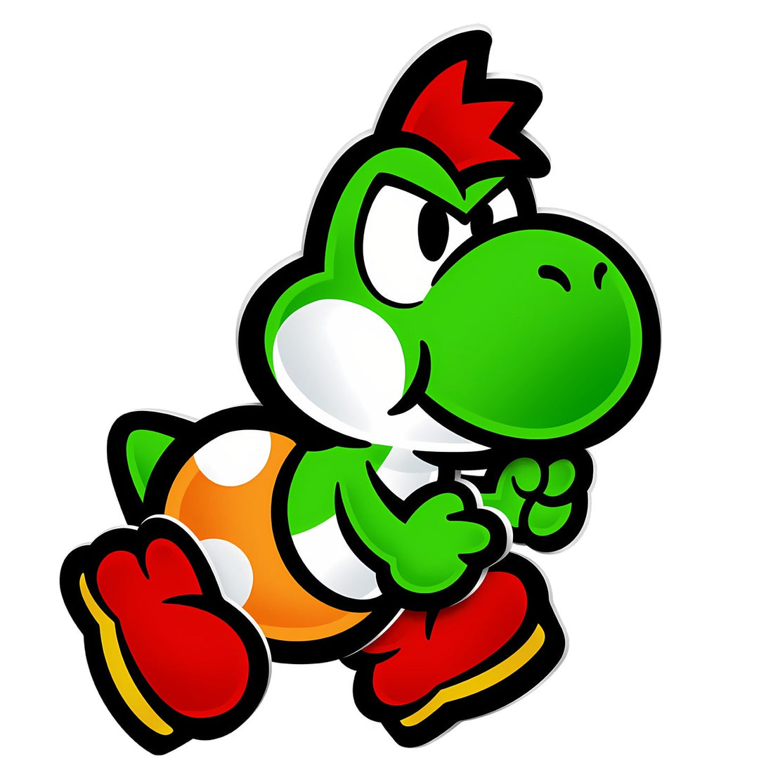 PtiYoshi, bébé Yoshi vert aux chaussures rouges, en style papier
