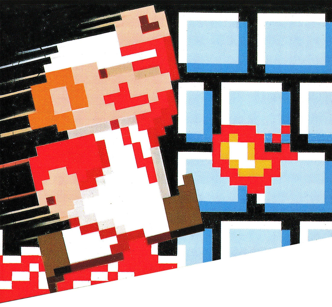 Illustration en gros pixels de Mario courant, dans le style 8 bits de Super Mario Bros.