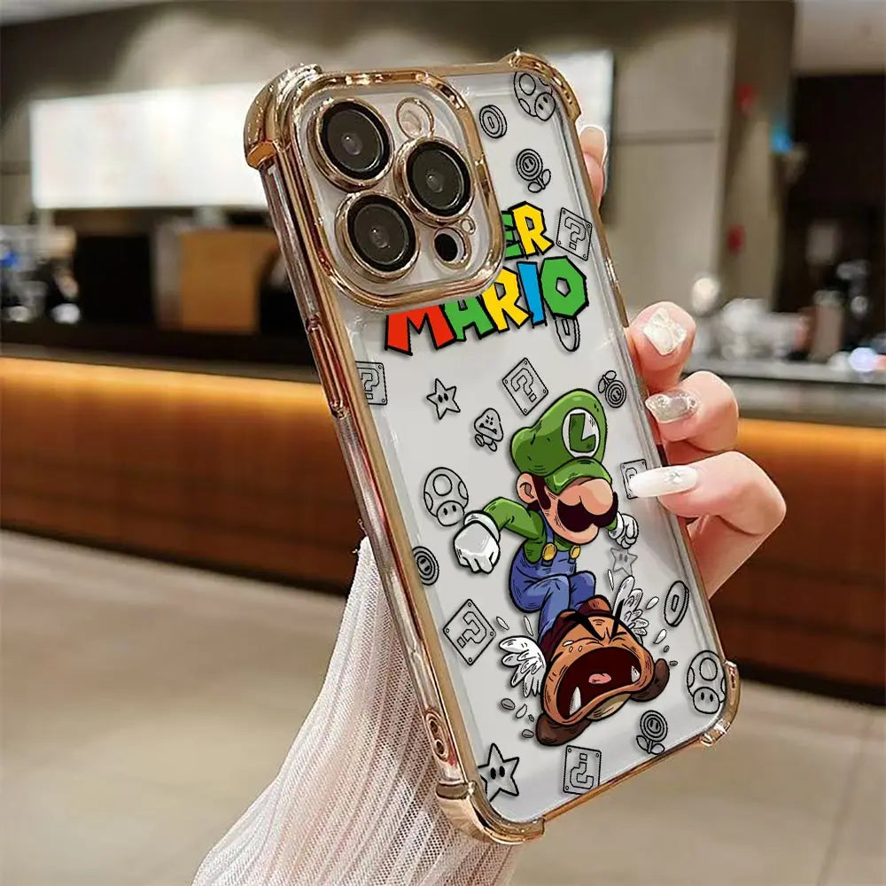 Coque iPhone Mario - Luigi et le Chomp Enragé Contour Doré
