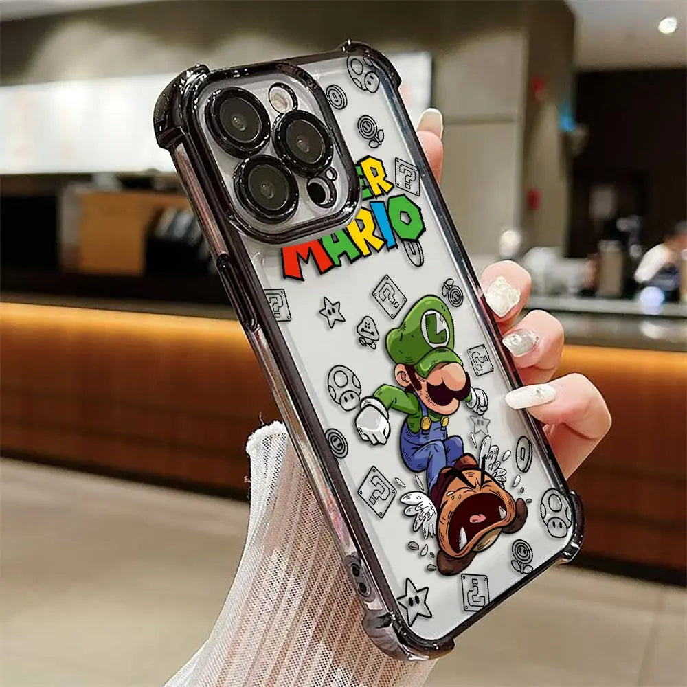 Coque iPhone Mario - Luigi et le Chomp Enragé Contour Noir
