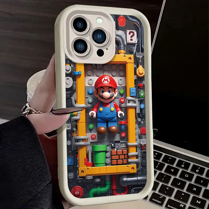 Coque iPhone Mario - Mario dans la Machinerie de Briques Contour Crème