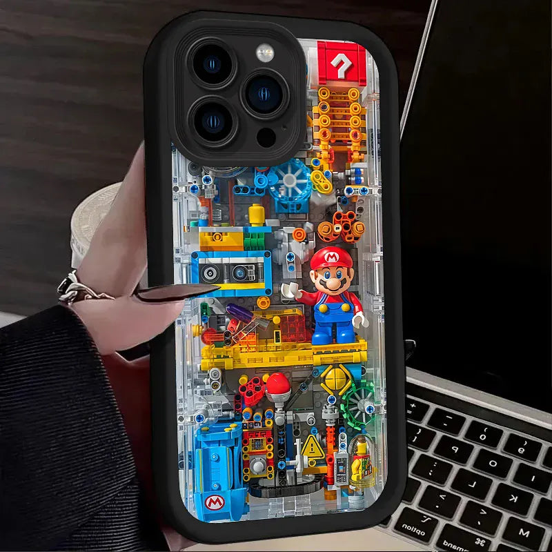 Coque iPhone Mario - Mario et Donkey Kong à l'Usine Contour Noir
