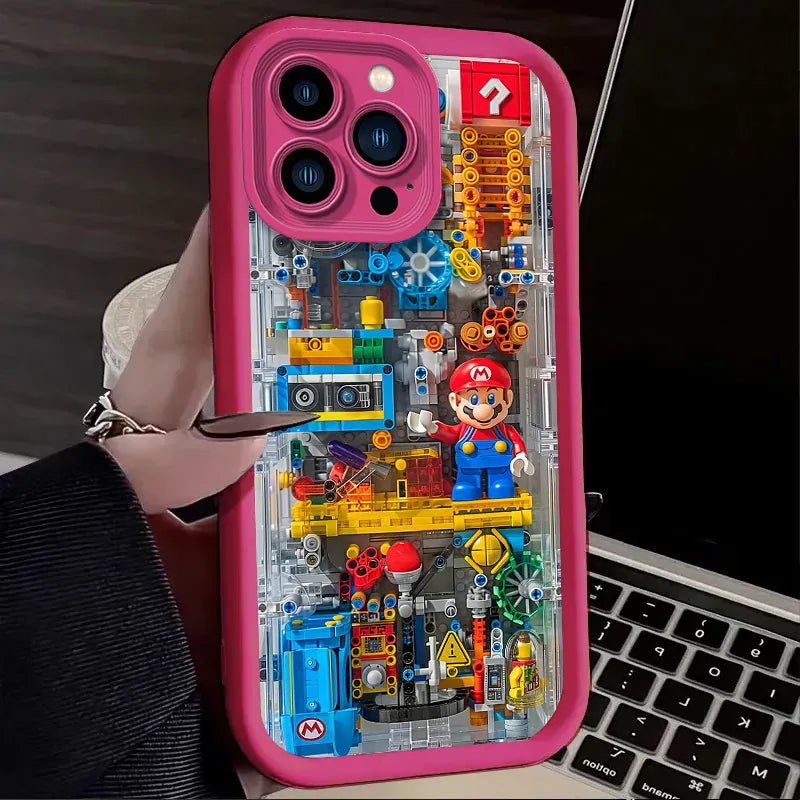 Coque iPhone Mario - Mario et Donkey Kong à l'Usine Contour Rose