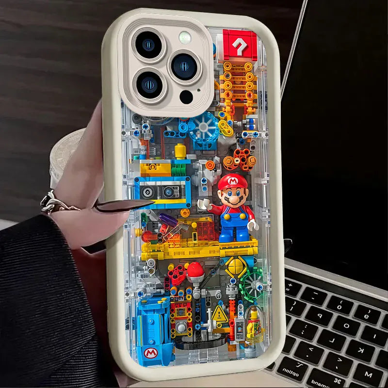 Coque iPhone Mario - Mario et Donkey Kong à l'Usine Contour Crème