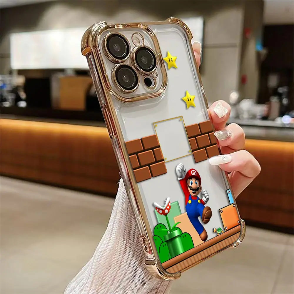 Coque iPhone Mario - Mario et la Plante Piranha Contour Doré