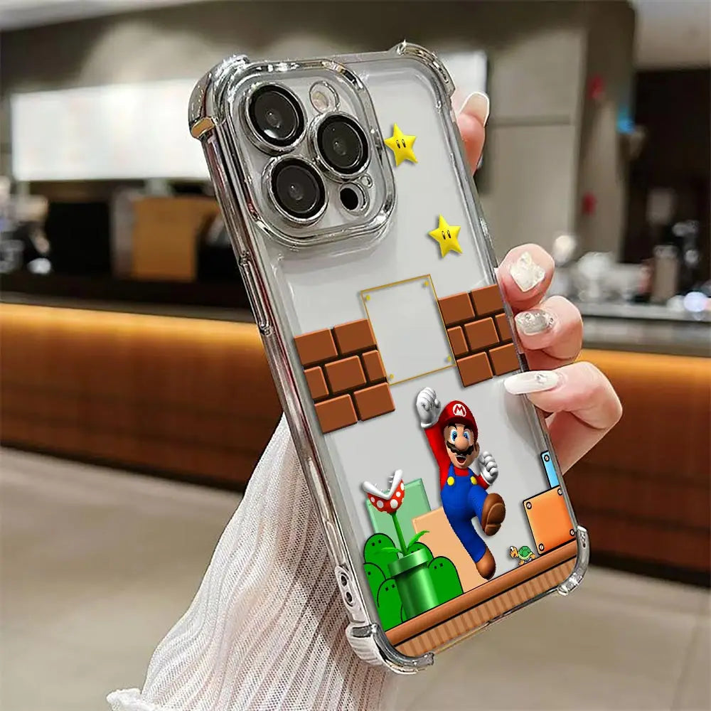 Coque iPhone Mario - Mario et la Plante Piranha Contour Transparent