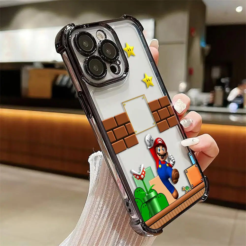 Coque iPhone Mario - Mario et la Plante Piranha Contour Noir