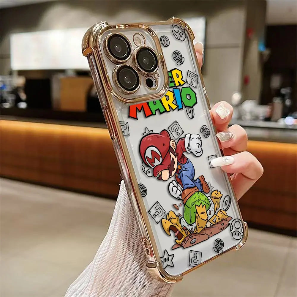 Coque iPhone Mario - Mario sur le Dos de Yoshi Contour Doré