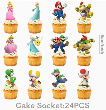 Décoration Anniversaire Mario - 24 Toppers à Cupcakes