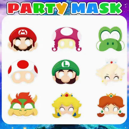 Décoration Anniversaire Mario - 9 Masques Modèle A