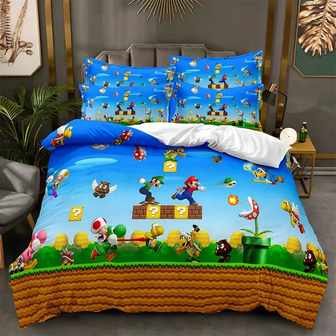 Housse de Couette Mario - Niveau Rétro 2D