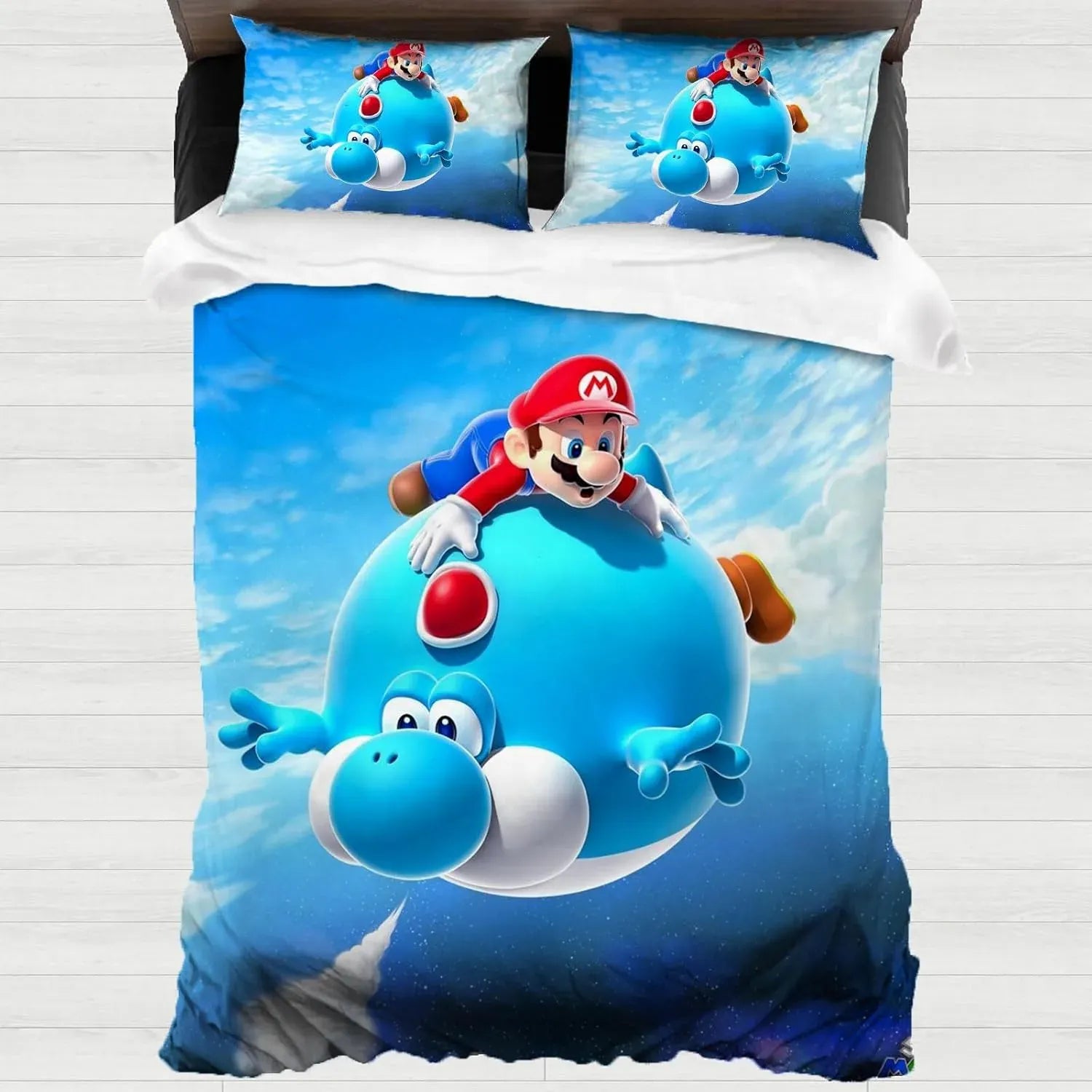 Housse de Couette Mario - Yoshi Bleu dans les Nuages