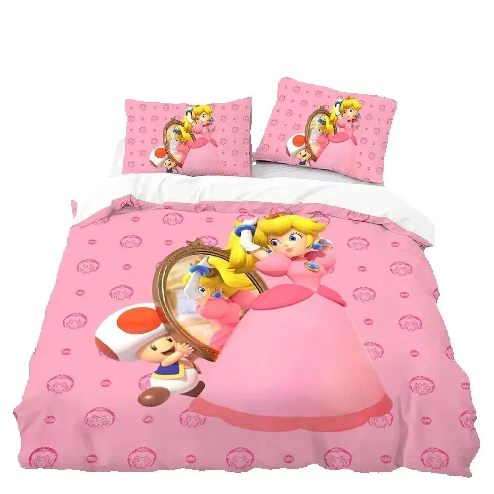 Housse de Couette Mario - Princesse Peach et Toad