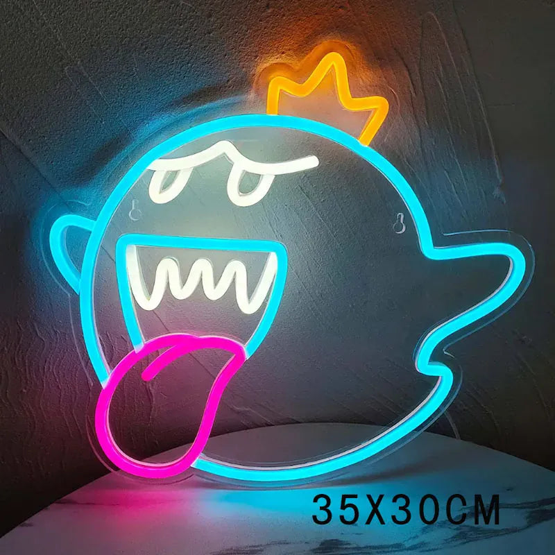 Néon Mural Mario - Roi Boo Bleu