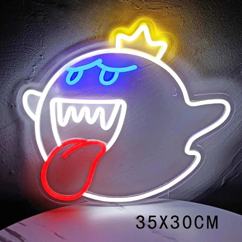 Néon Mural Mario - Roi Boo Blanc