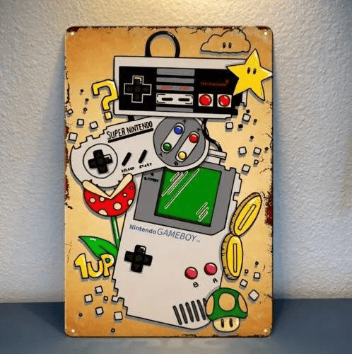 Plaque Décorative Mario en Métal - Console Game Boy Rétro