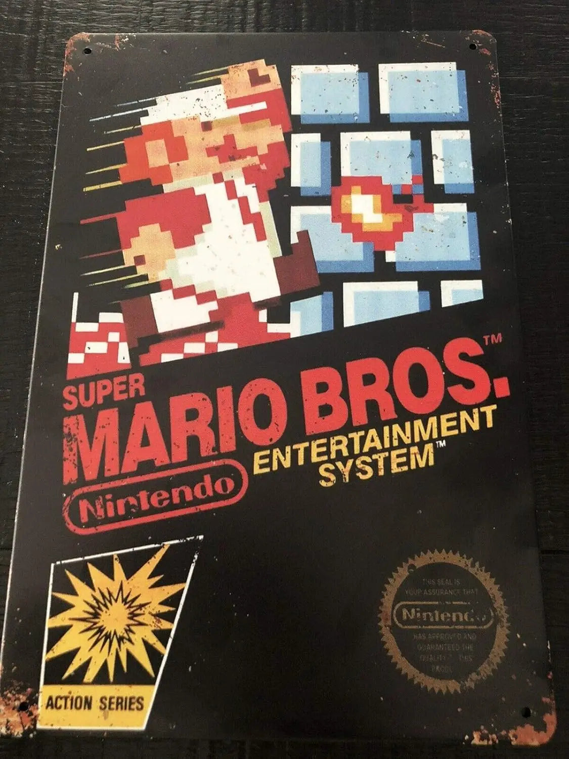 Plaque Décorative Mario en Métal - Jaquette NES Super Mario Bros