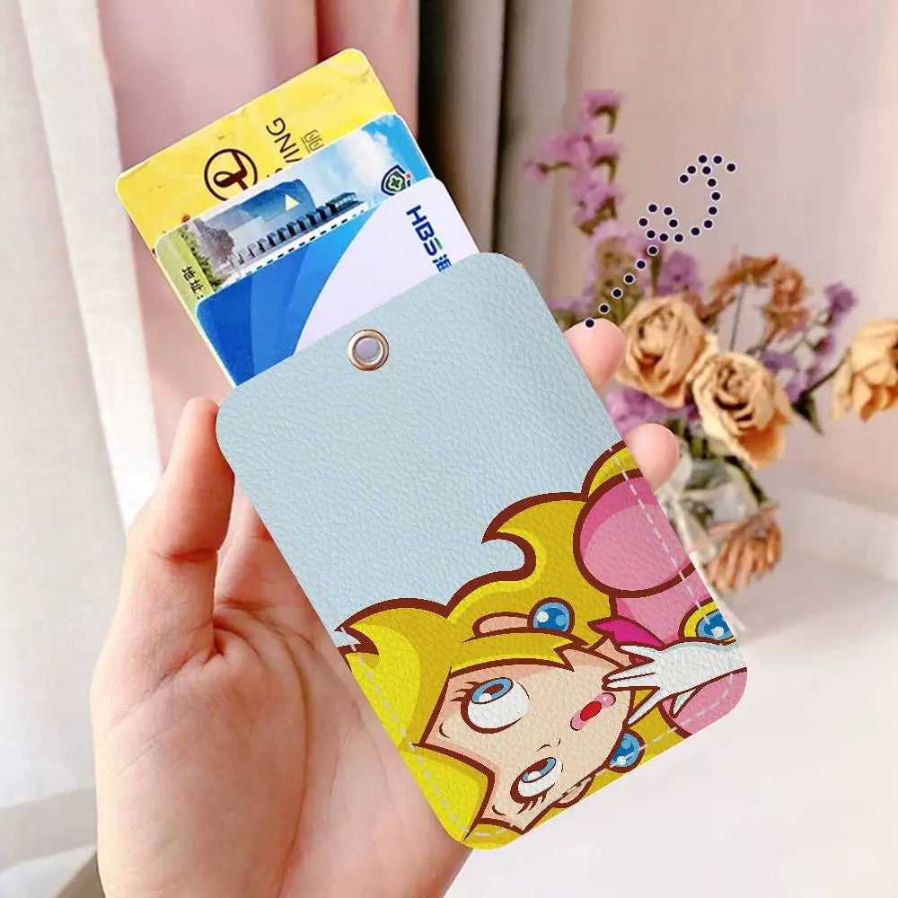 Porte-Cartes Mario - Visage de la Princesse Peach sur Fond Bleu