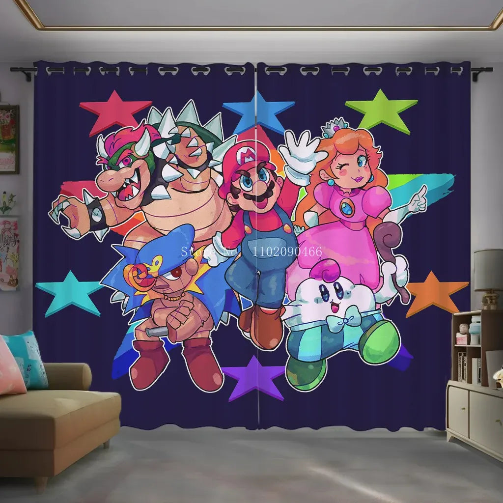 Rideau Mario - Wario, Waluigi, Mario et Peach en Dessin