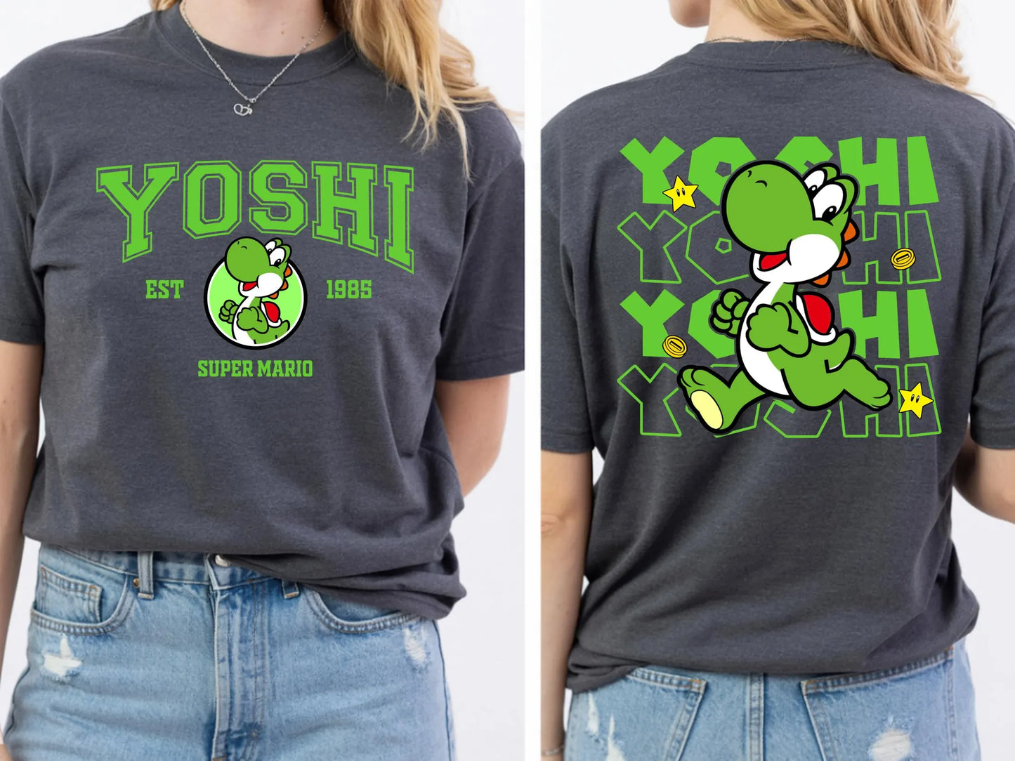 T-Shirt Mario - Yoshi "EST 1985" Gris Anthracite