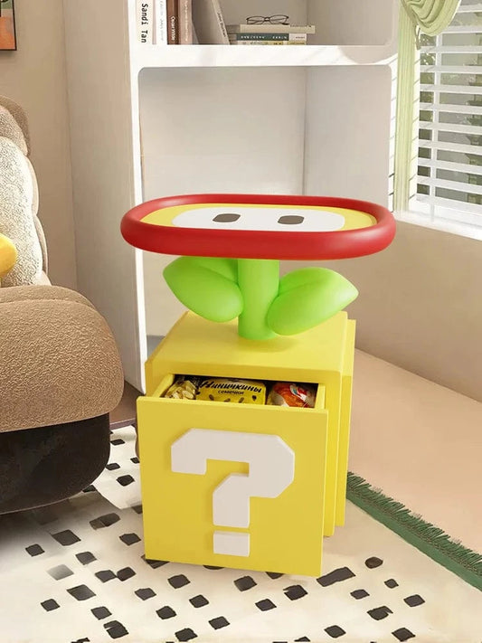 Table D'Appoint Mario - en forme de Bloc Mystère et Fleur de Feu