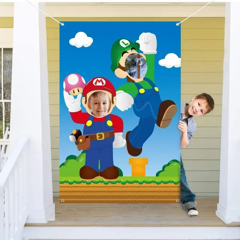 Toile d'Anniversaire Mario - Passe-Tête Mario et Luigi